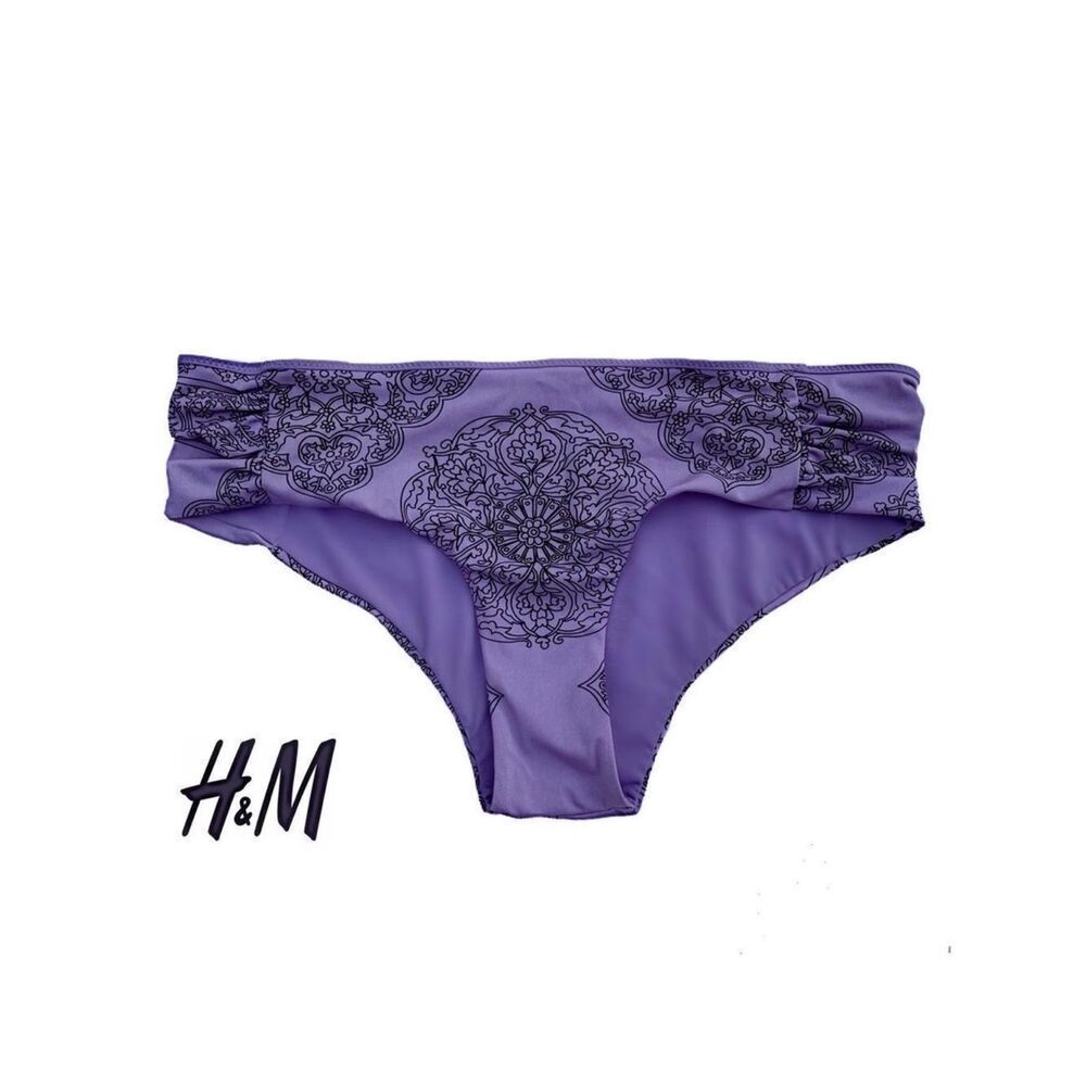H&M Purple and Black Floral Bikini Hipster Bottoms